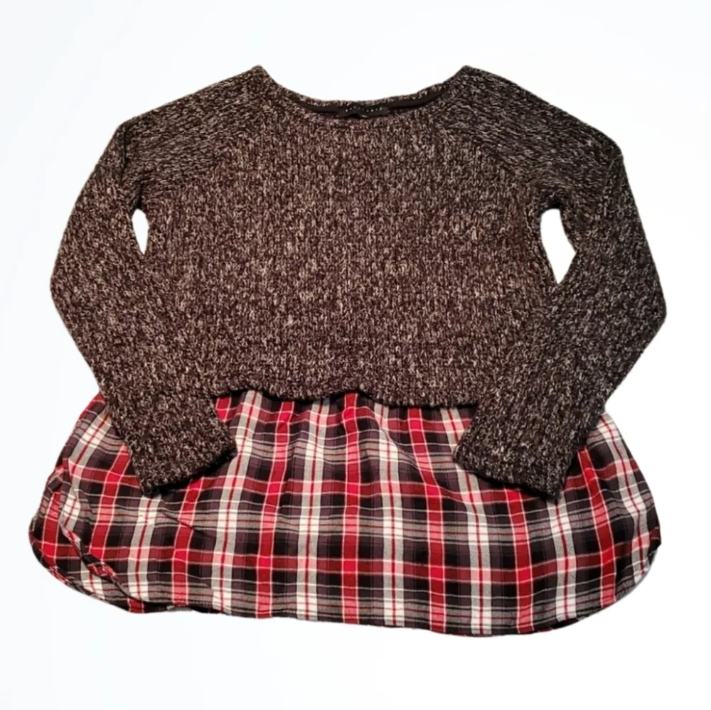 Sanctuary Gray Sweater and Red Flannel Combo Long Top Size XS Bust 34 Inches - Picture 1 of 6